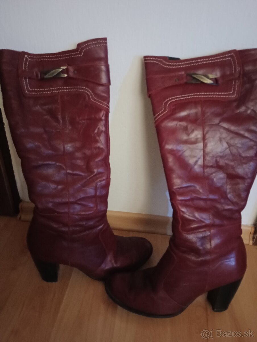 Kožené tmavo červené čižmy - 2