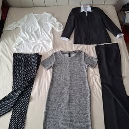 Dámsky sivý oblek, biele košele, nohavice,... - 2