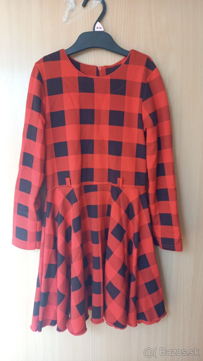 Červené kárované čaty s opaskom - 2