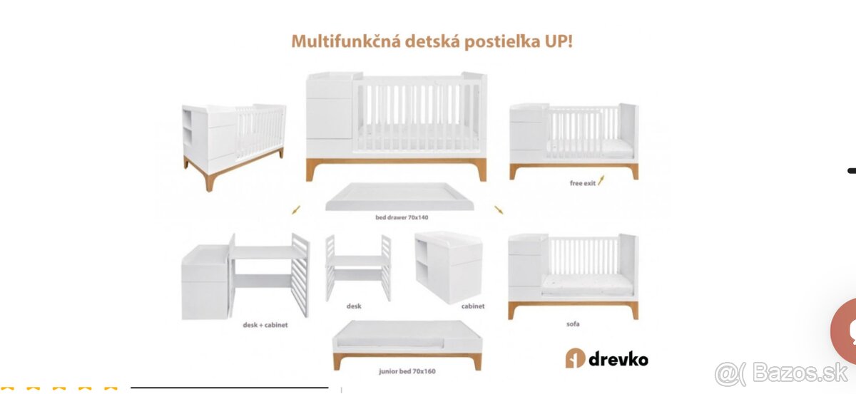 Multifunkčná detská postielka UP Sivá - 2