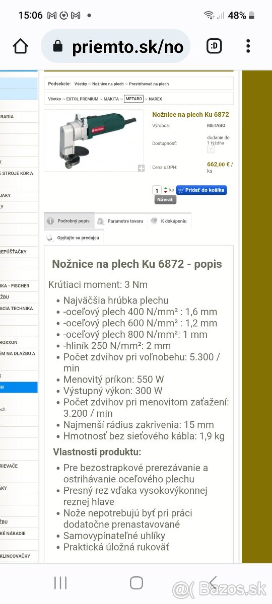 Elektricke nožnice na plech Metabo 6872 - 2