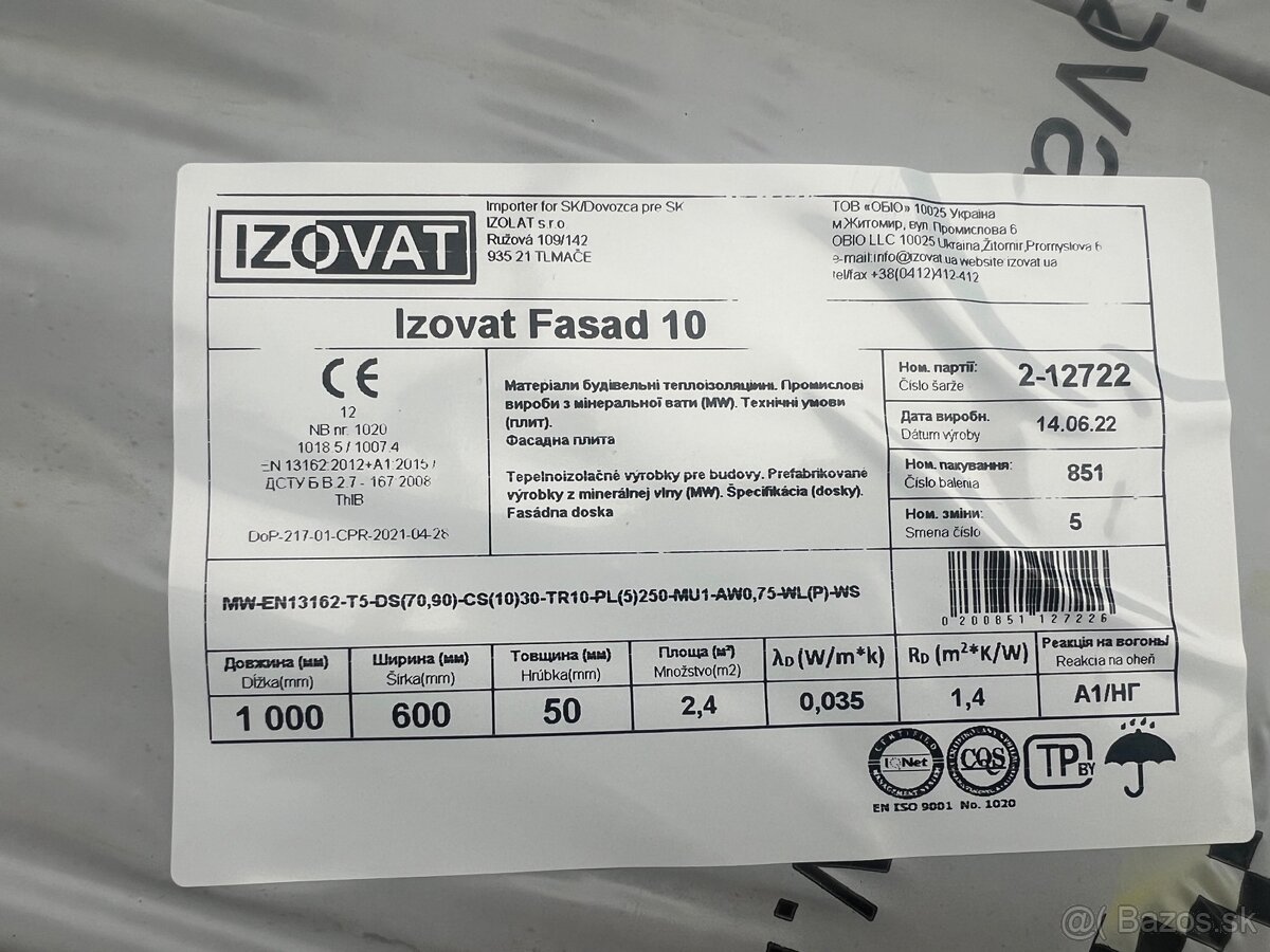 Fasádna minerálna izolácia IZOVAT 50mm - 2