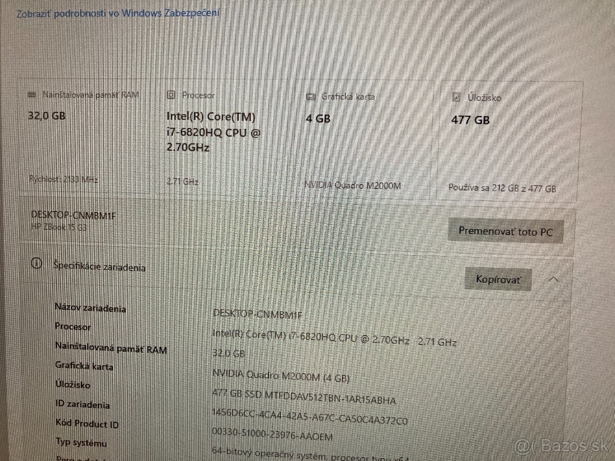 HP Zbook 15 G3 i7, 32GB RAM, Quadro M2000M - 2