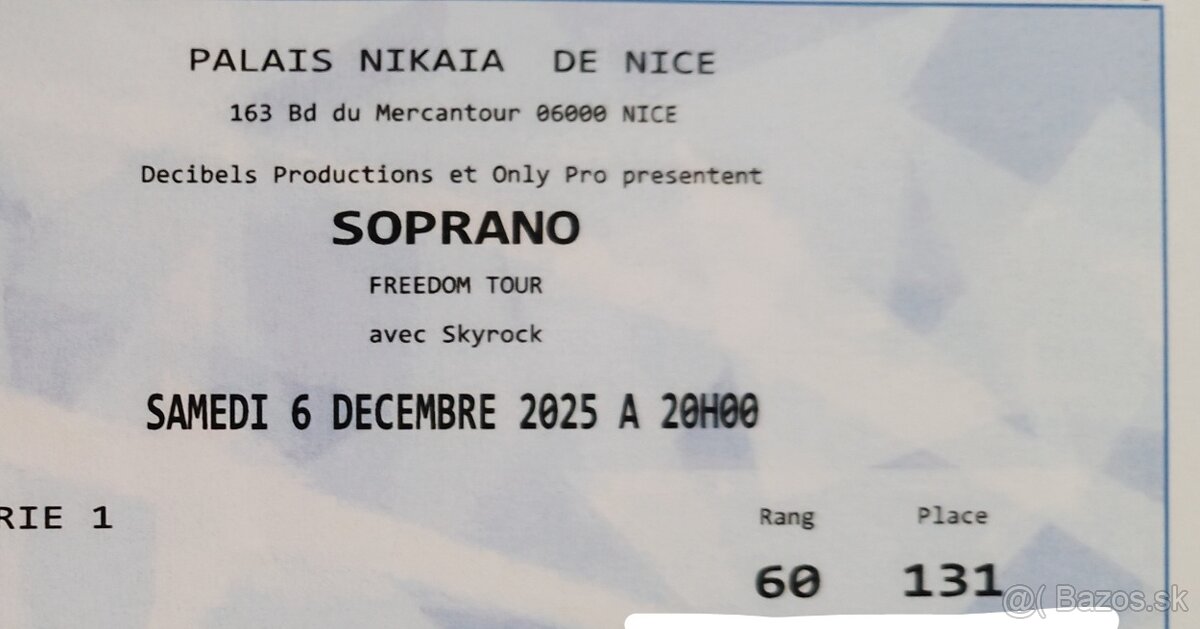 Soprano tour v Nice vo Francúzsku 3 lístky - 2
