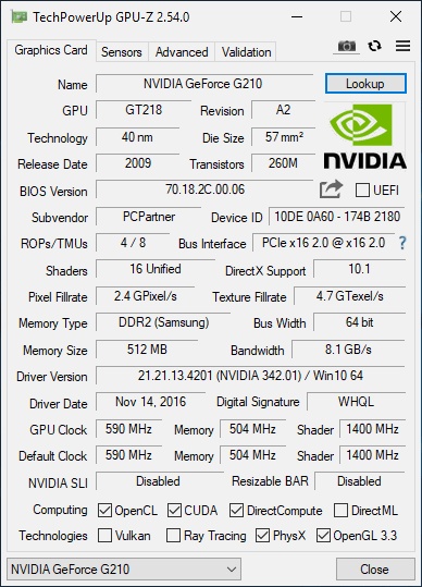 NVIDIA GeForce G210 512MB DDR2 V/D/HDMI - 2