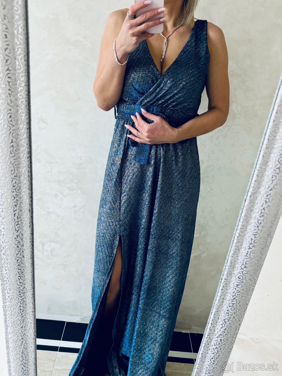 Spoločenské šaty metalic blue - 2