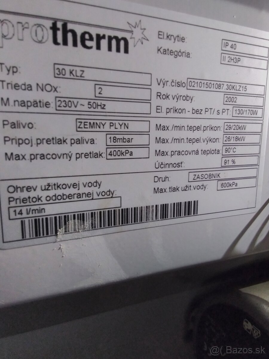Predám liatinový plynový kotol Protherm 30KLZ so zásobníkom - 2