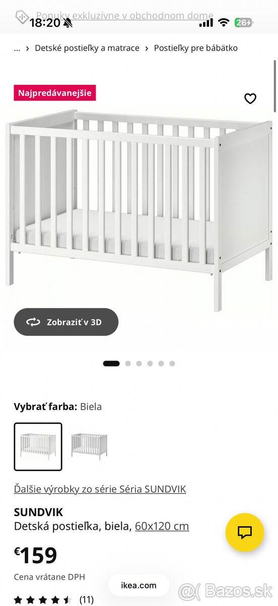 Prebaľovacia komoda a postielka Ikea Sundvik - 2