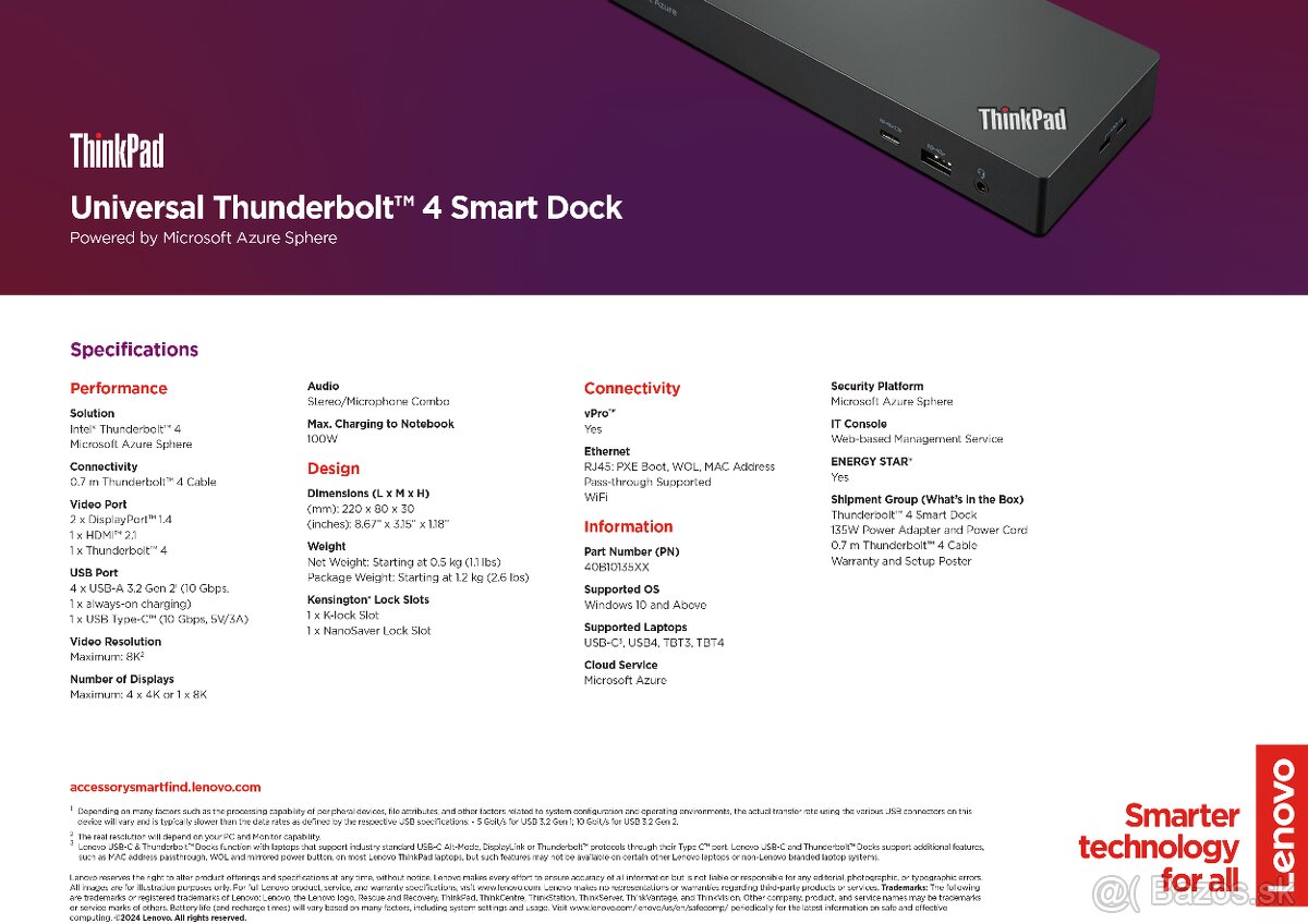 ThinkPad TBT4 Smart Dock (40B10135EU), 14m záruka - 2