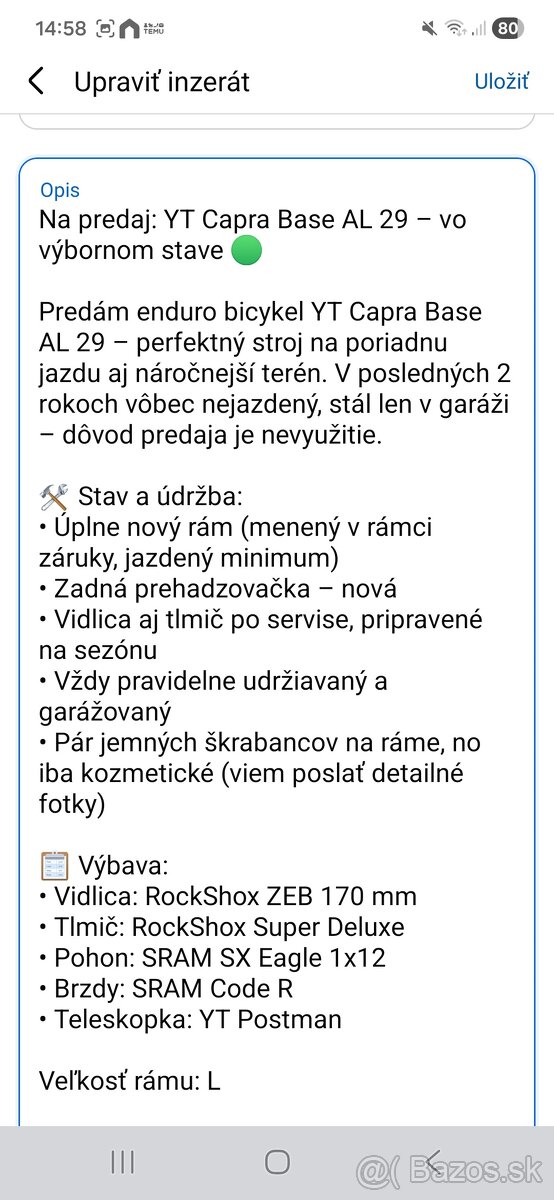 Predám celoodpružený bicykel YT - 2