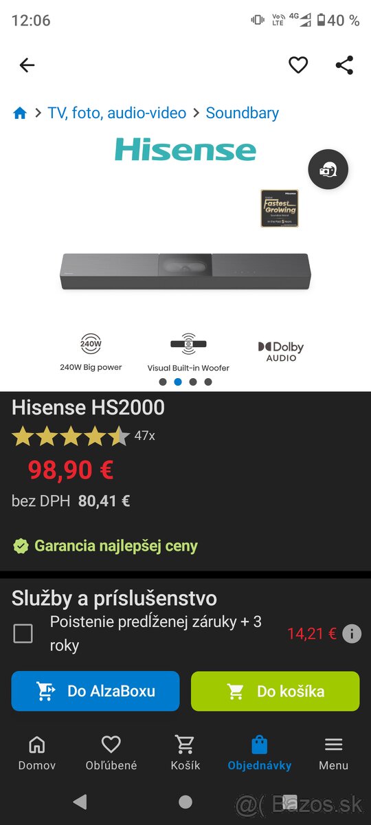 Predám nový soundbar Hisense HS2000 - 2