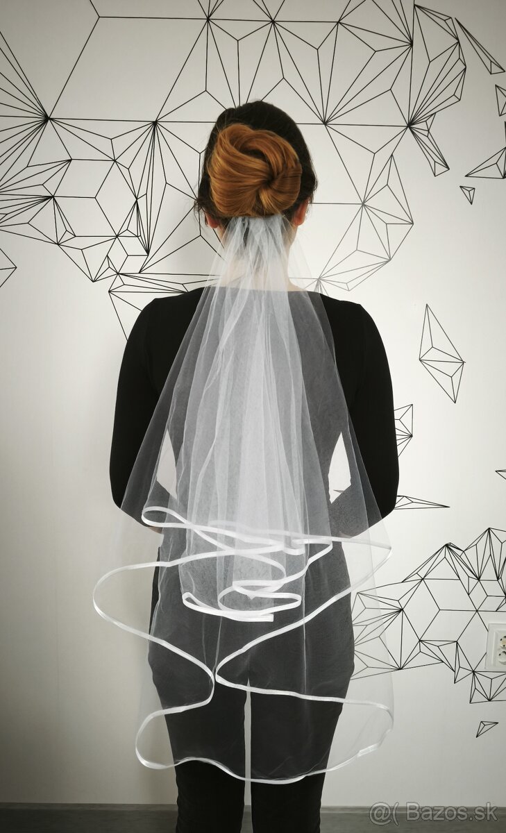 Nový svadobný závoj 2 vrstvový s lemom ivory - 2