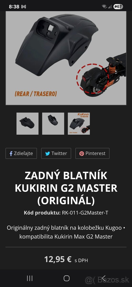 KuKirin Kugoo G2 master Zadný blatnik original - 2