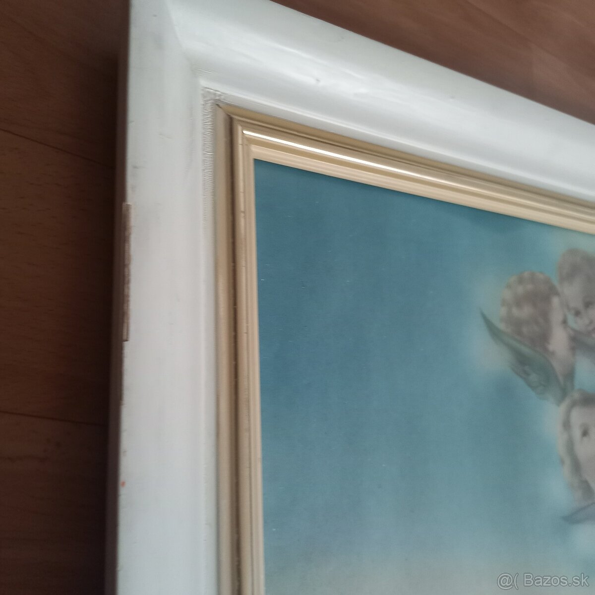 Svätý veľký obraz s dreveným bielo a pozlateným rámom - 2