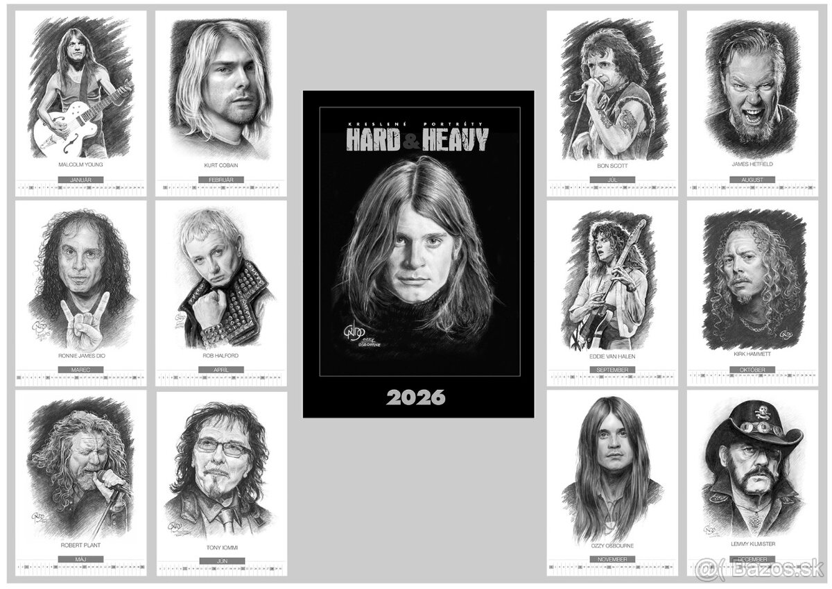 unikátny kreslený kalendár portrétov Hard and Heavy 26 - 2