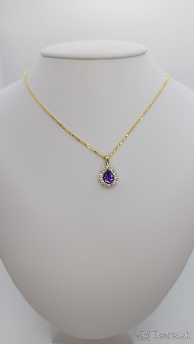 Zlatý náhrdelník s fialovym kamenom - 2