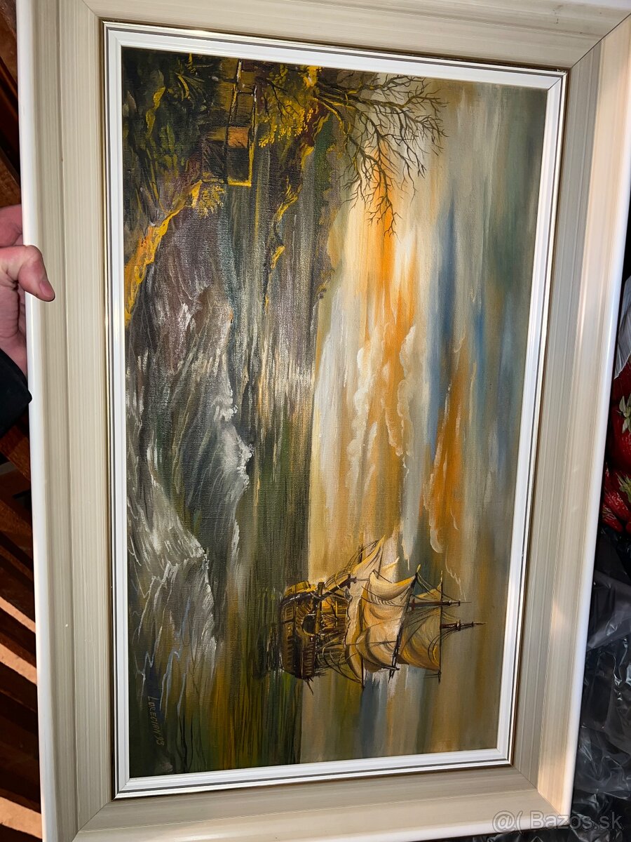 Obraz olej na platne (Loď na mori, 1993) - 2