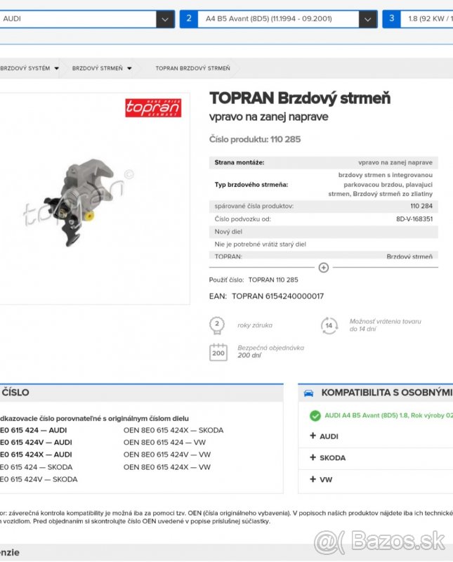 Brzdový strmeň audi - 2