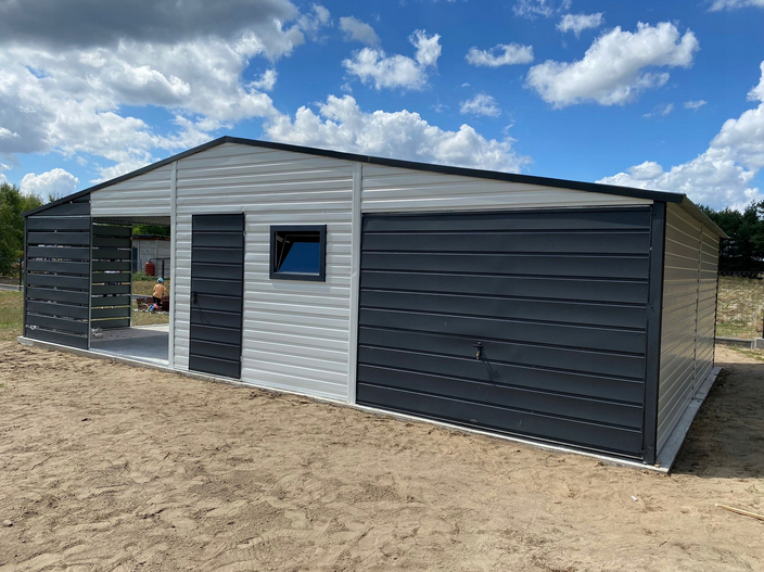 Plechová garáž 6x6 + 4m prístrešok - 2