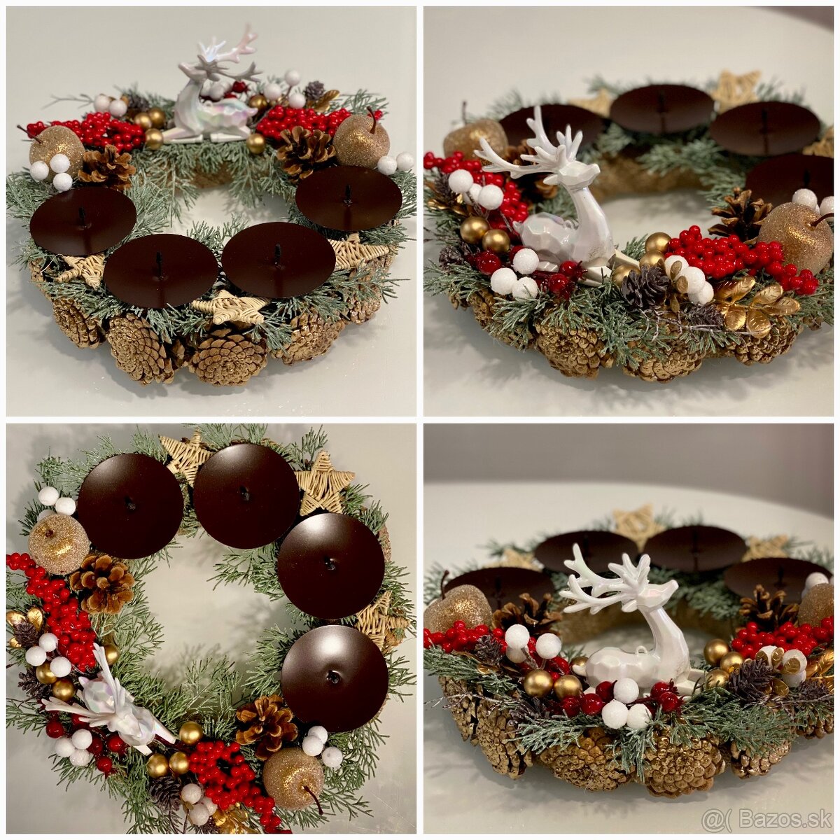 Adventný veniec 32cm na stôl pre 4 sviečky Vianoce - 2