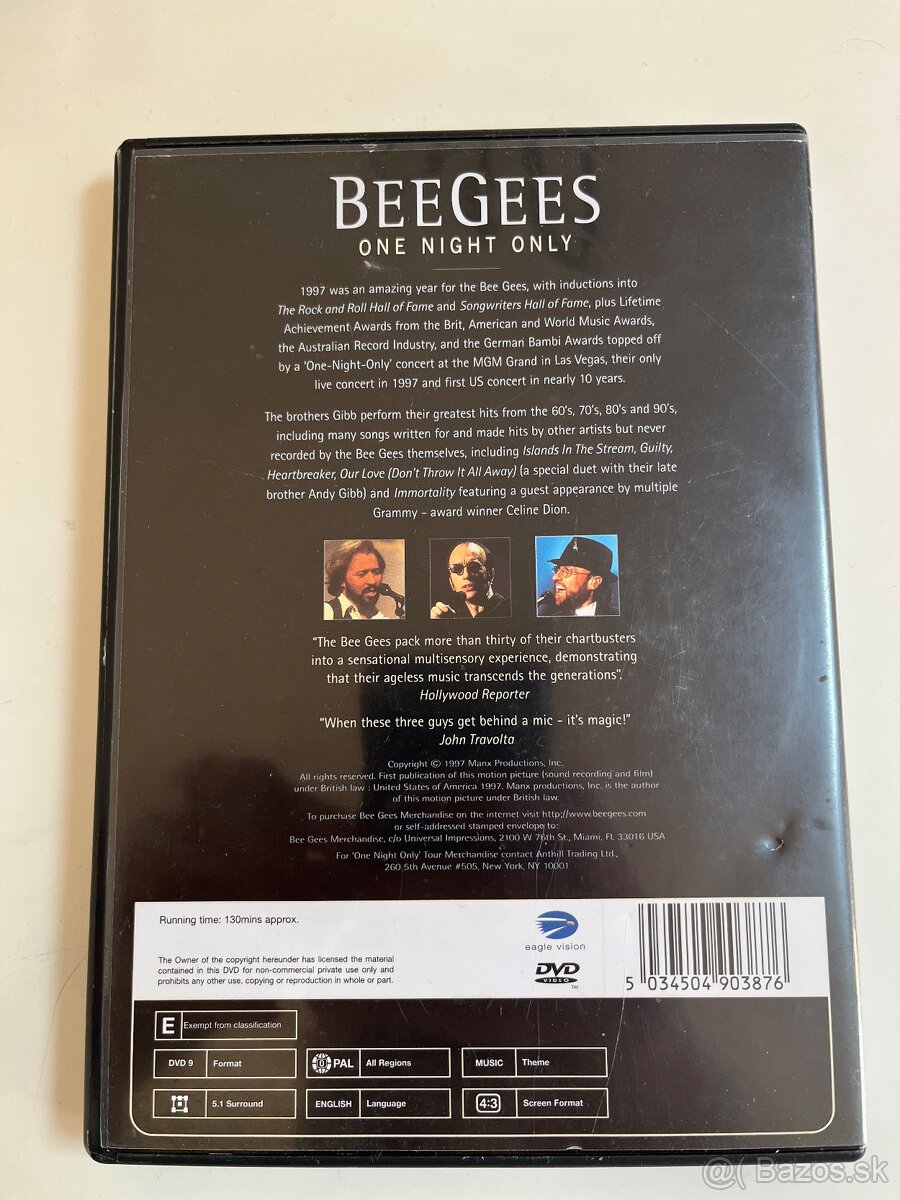 Predám Dvd BeeGees - One night only. - 2