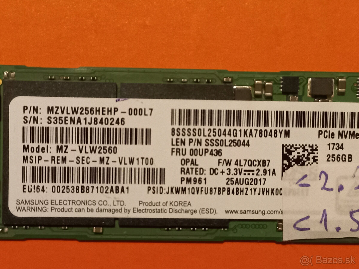 SSD 256GB M.2 PCIe NVMe SAMSUNG PM961 80mm - 2