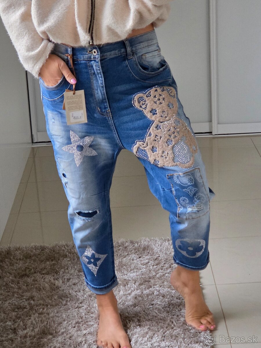 Nové boyfriend elastické rifle, džínsy vel. L - 2