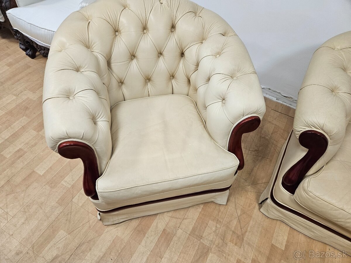 CHESTERFIELD ŠTÝL 2+1+1,KOŽENÁ SEDAČKA - 2