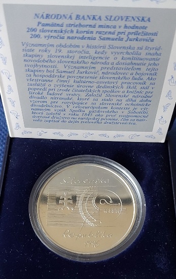 Strieborná pamätná minca 200Sk, 1996, S. Jurkovič, proof - 2