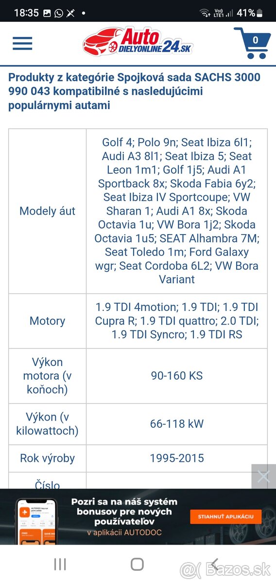 Spojkova sada Sachs 3000 990 043 Sharan - 2