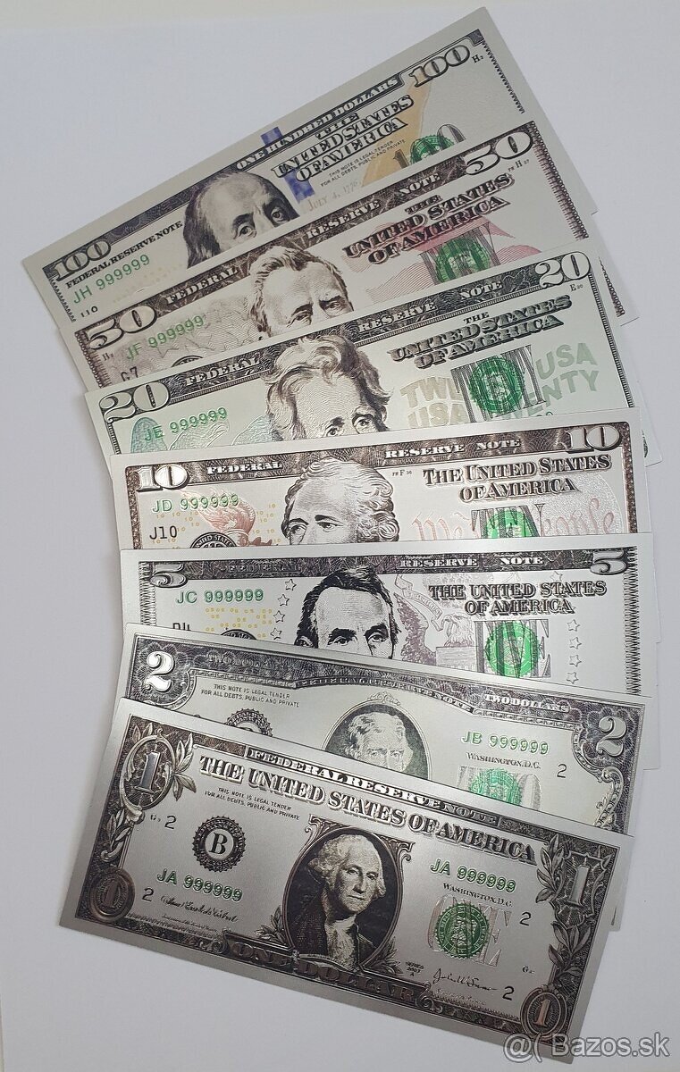 Bankovky pozlatene slovenske, postriebrene dolare - 2