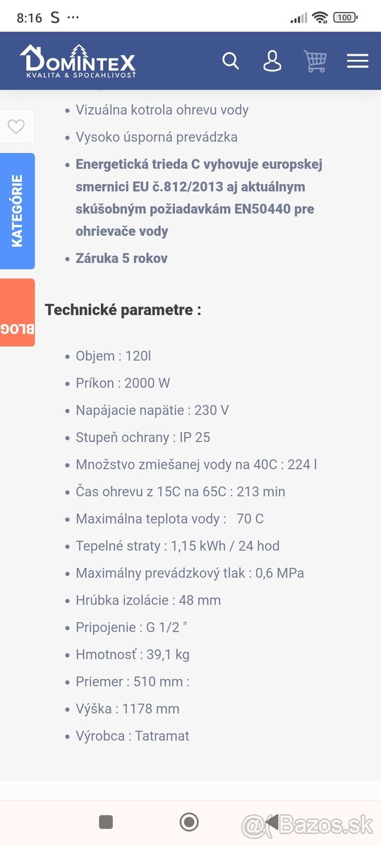 Bojler Tatramat eov 122 - 2