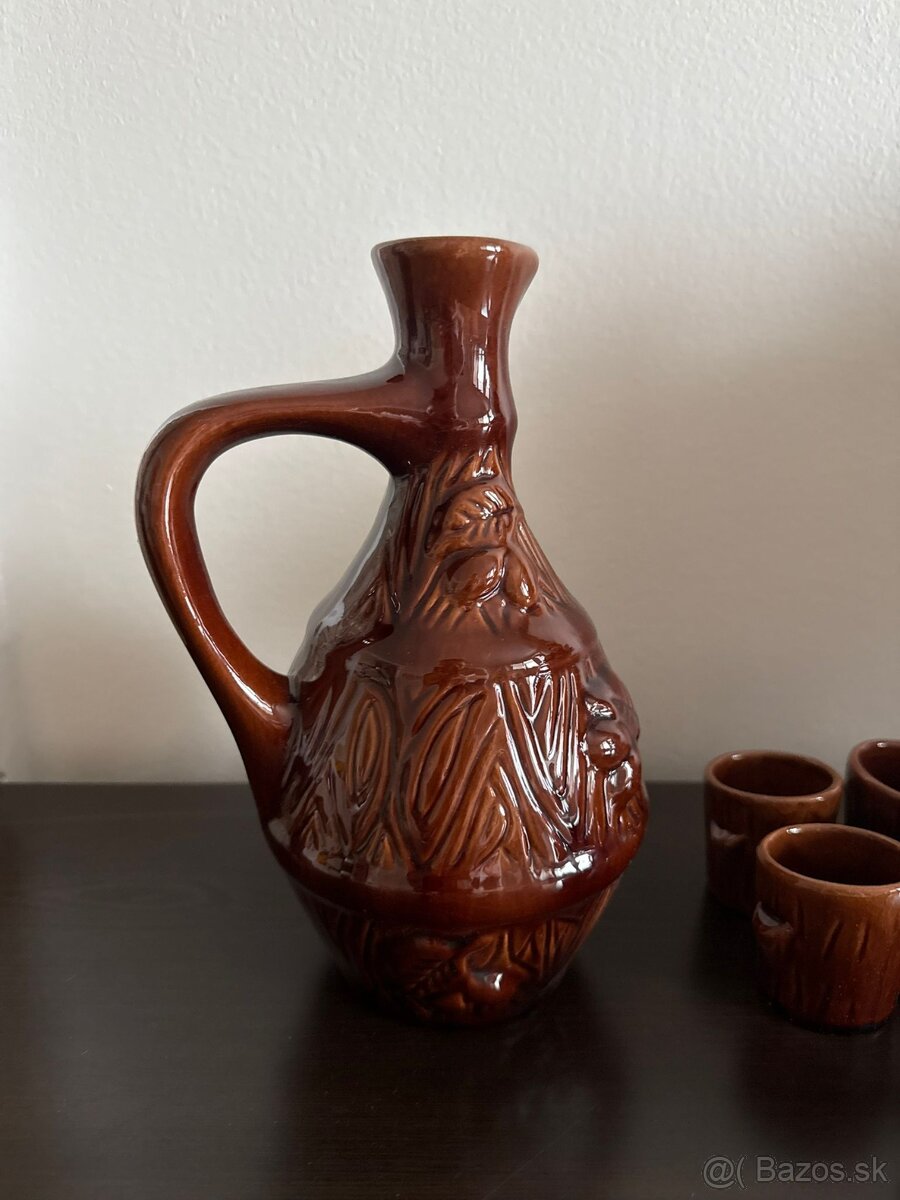 Rustikálna keramická súprava – džbán + 5 pohárikov - 2