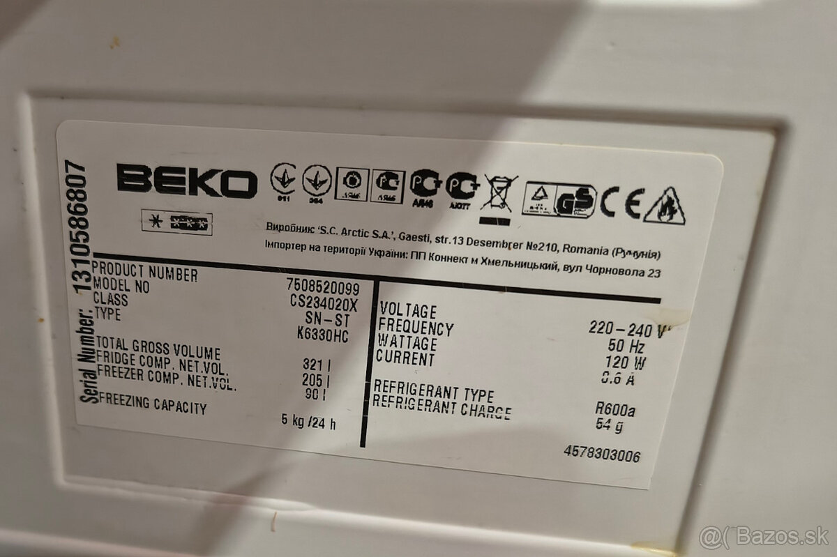 Predám chladničku Beko CS 234020X - 2