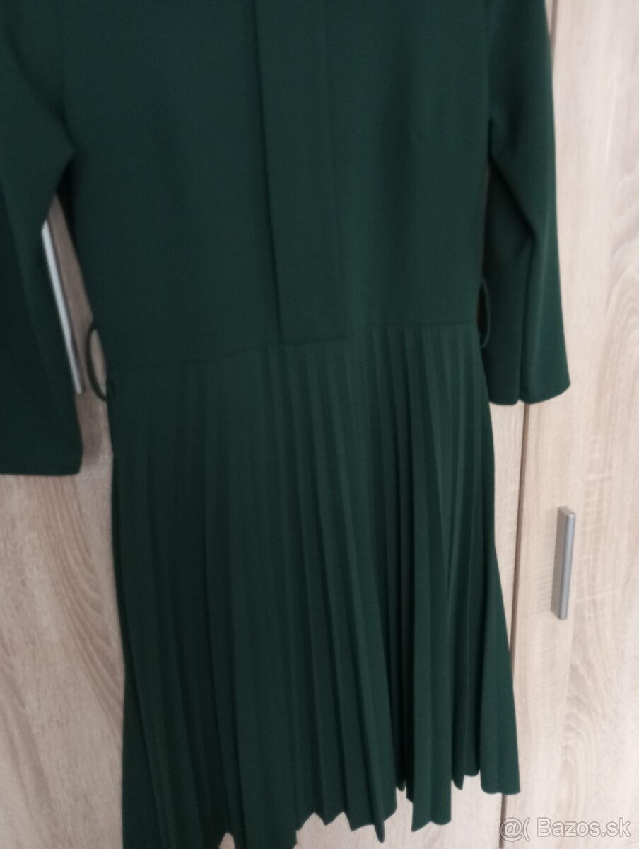 Dámske tmavozelené šaty dlhý rukáv M - 2