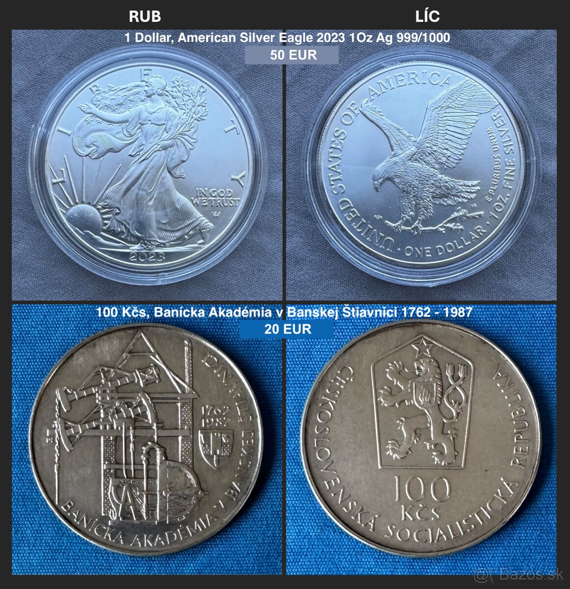 Strieborné investičné mince Česko-Slovensko. Kolekcie CA-USA - 2