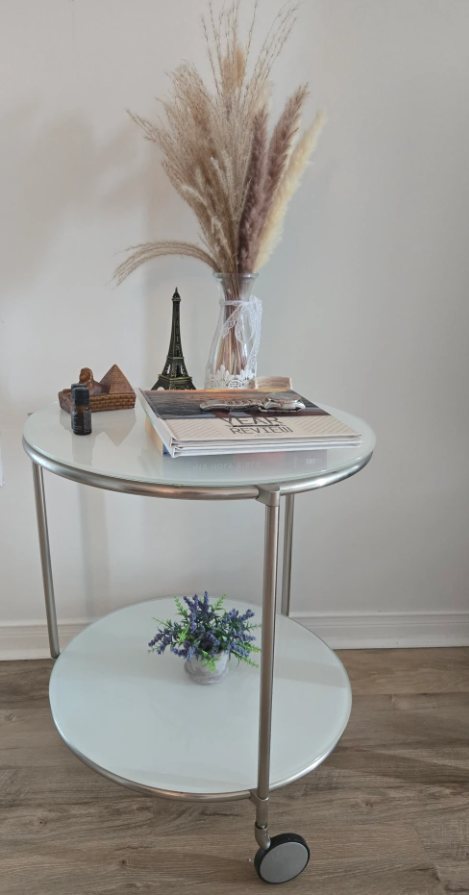 Ikea STRIND konferenčný stolík okruhly na kolieskach, biely - 2