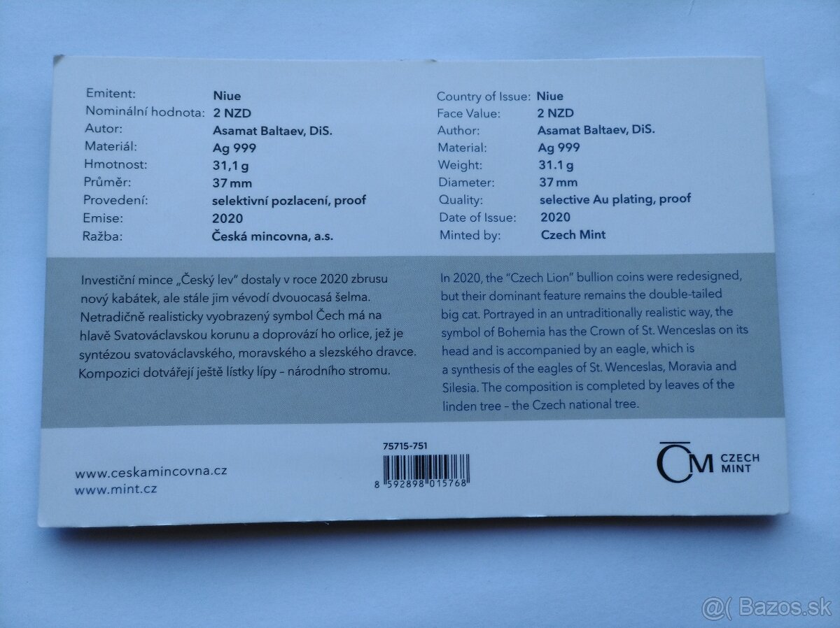 Česky lev 2020 Ag select Au - 2