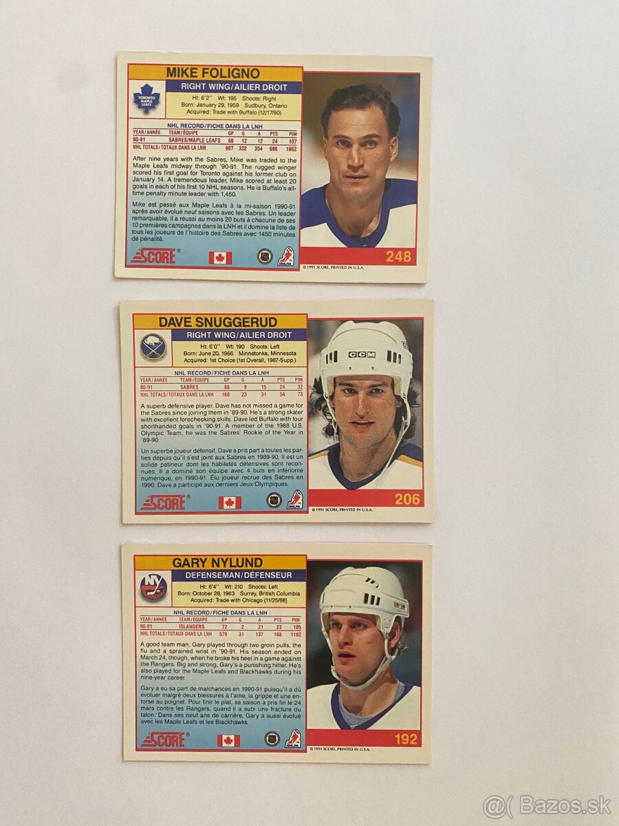 Hokejové kartičky NHL 1991 - 2