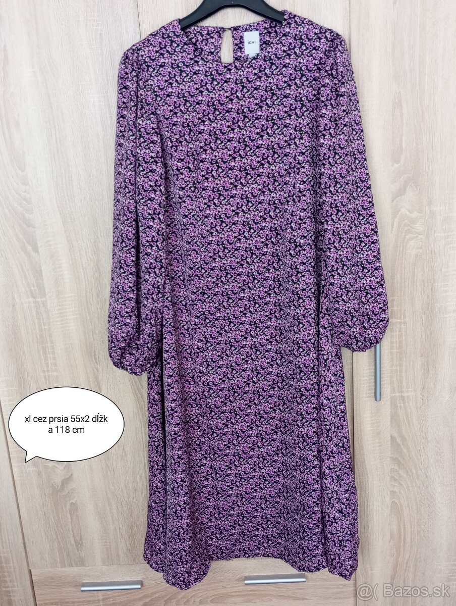 Kvetinkove fialové šaty s dlhým rukávom Xl - 2