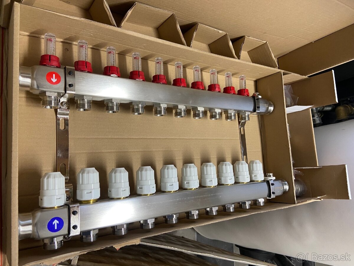 Rozdeľovač podlahového kúrenia, 10 cestný, nerezový - 2