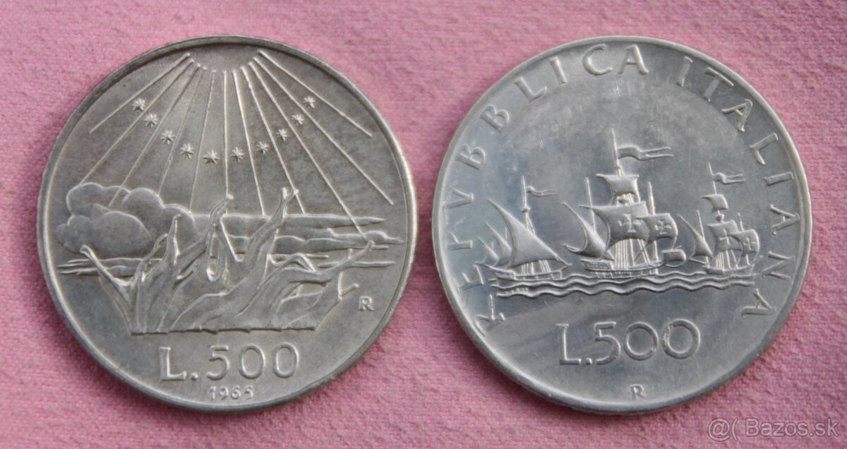 Mince strieborné - 500 lir Dante Aligieri a Caravella - 2