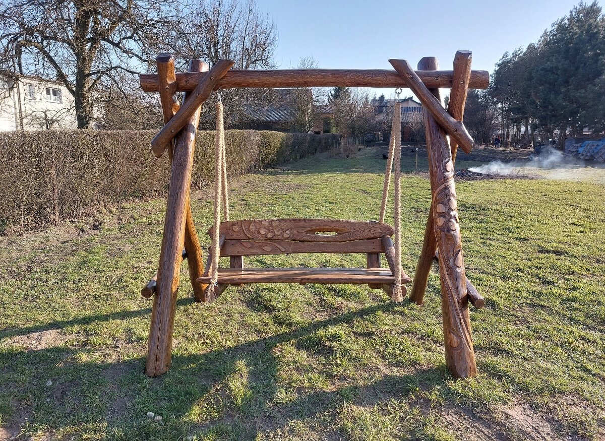Drevená hojdačka. Dubová hojdačka. Záhradný nábytok. - 2