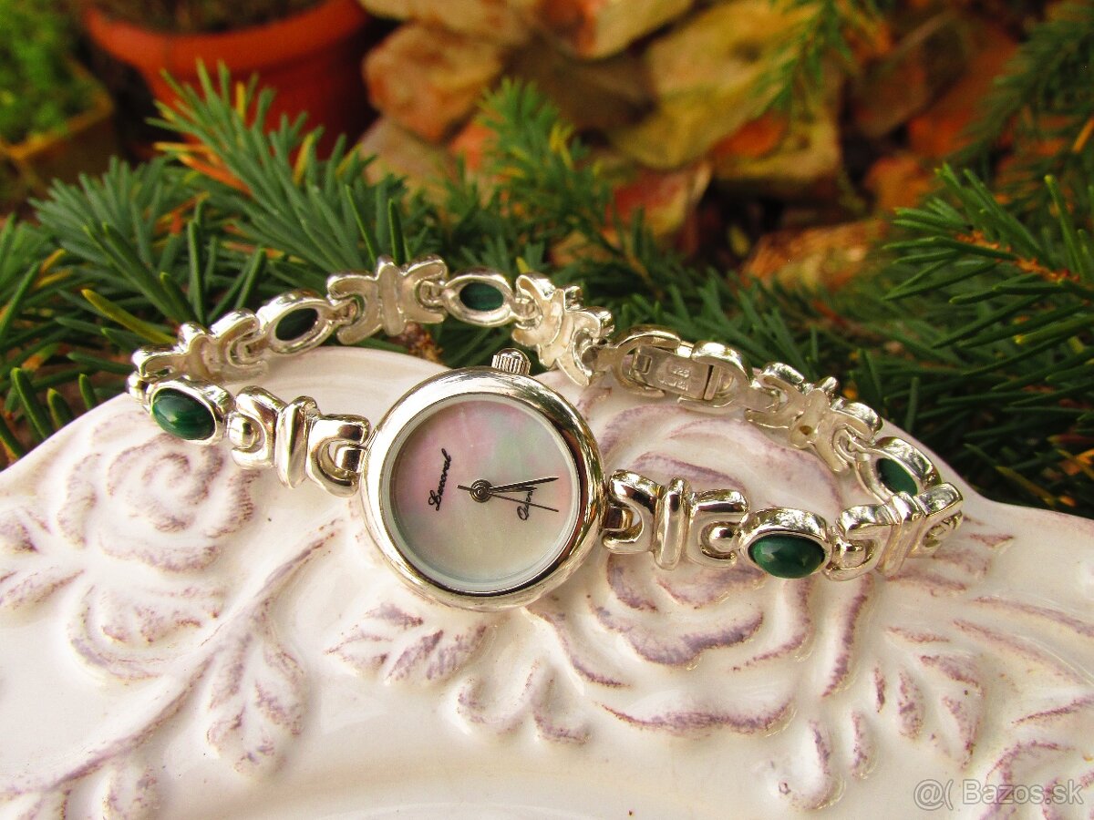 Dámske strieborné hodinky s Malachitom, Ag 925 - 2