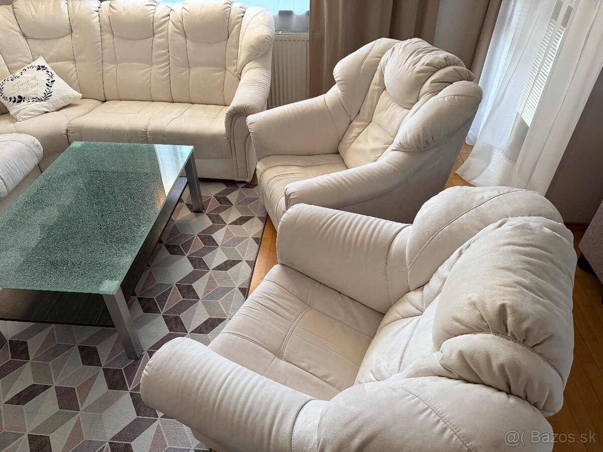 Sedacia súprava biela brúsené koža - 2