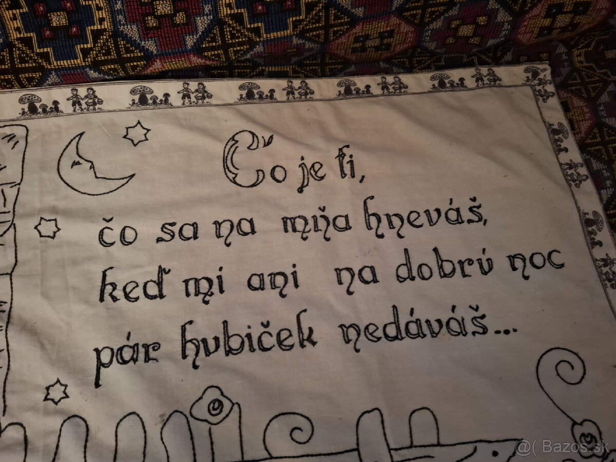 Originálne vyšívané ľudové textílie - vintage s nápismi - 2