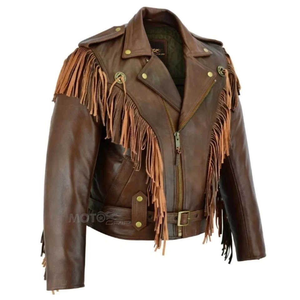 Kožená Pánska Bunda So Strapcami Západný Kovbojsky Štýl - 2