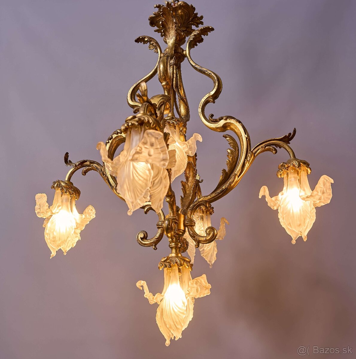 Secesný bronzový luster s kosatcami (iris) - 2