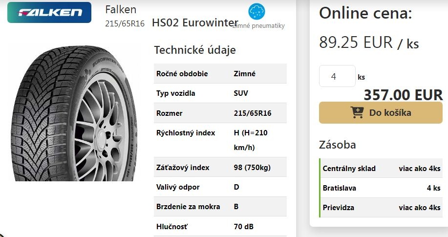 Zimné pneu Falken 215/65r16 - 2