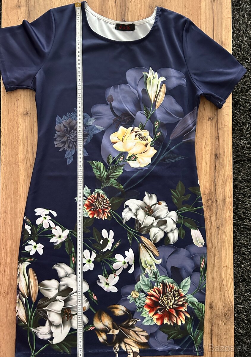 Dámske kvetinové modré šaty veľkosť M - 2